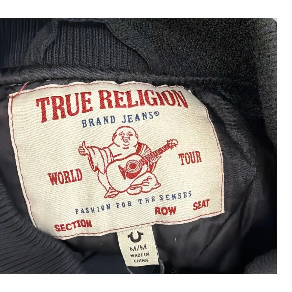 True Religion big t zip bomber jacket Jet Black style 108737 Size Medium New
